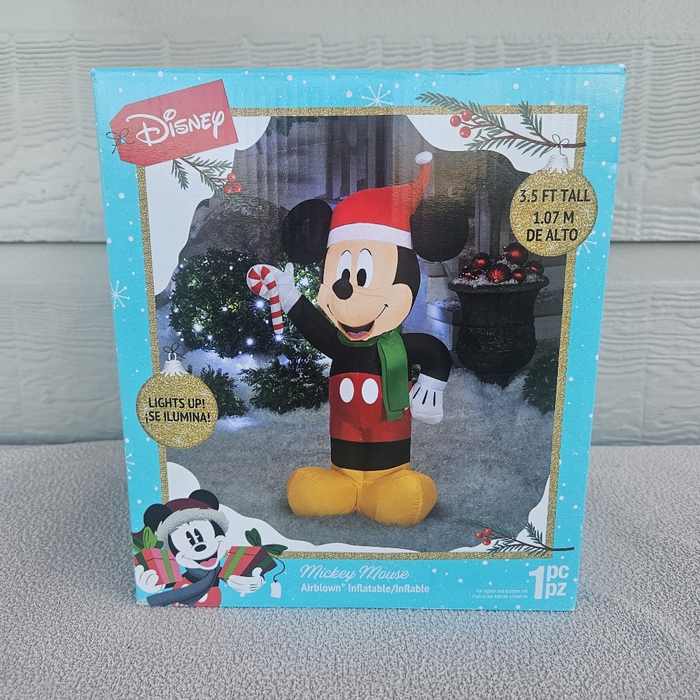 Gemmy Mickey Mouse LED Light Up Inflatable 3.5ft Christmas Disney Candy Cane